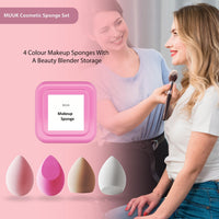 MUUK' SUPERFOODS MUUK Makeup Sponge Blender 4 Pack Foundation Sponge Latex Free Beauty Blender Applicator With Sponge Holder Case Ideal For Foundation, Powder and Cream