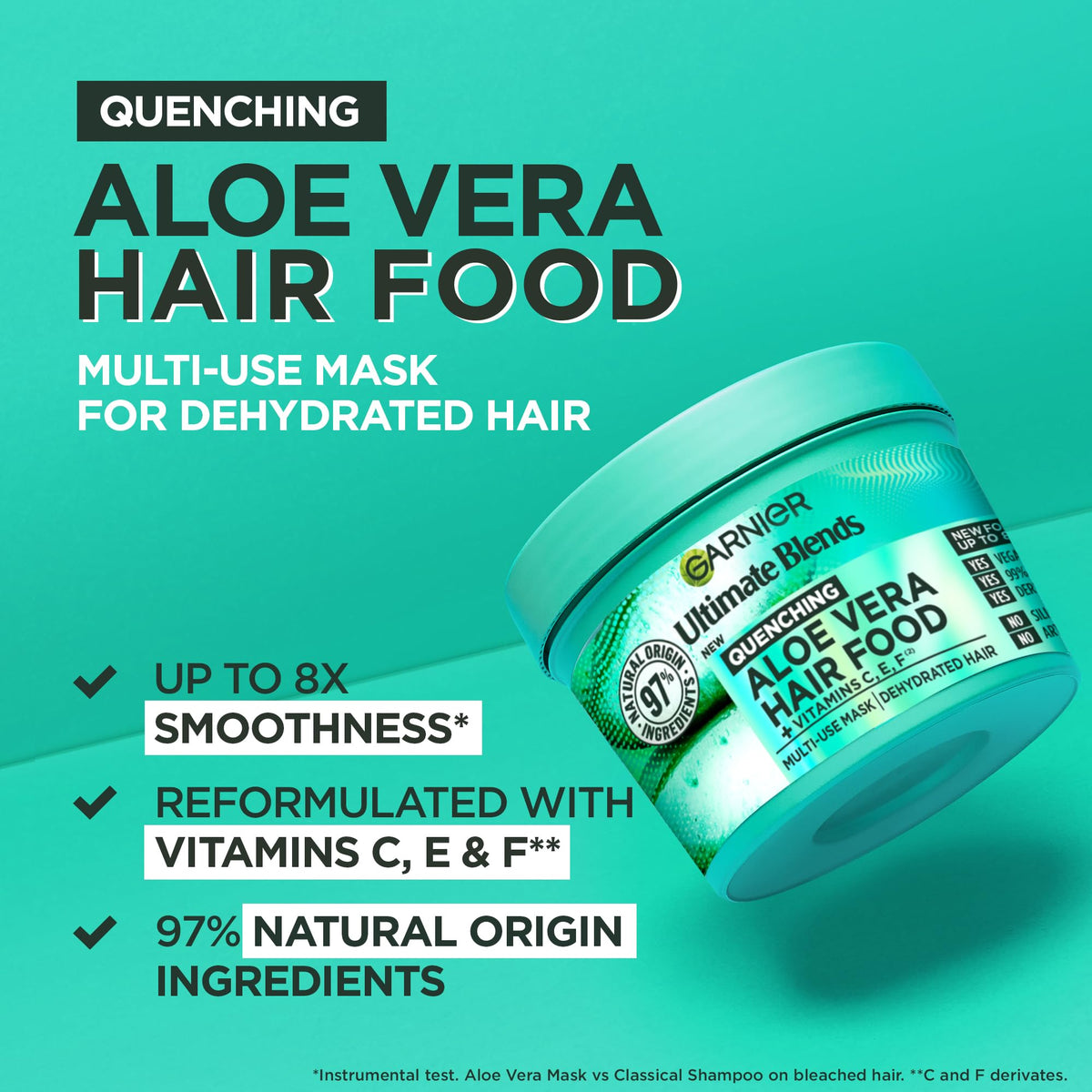 Garnier Fructis Aloe Vera+ Hair food - 100h Moisture Multi-UseMask, For Dry Hair & Scalp - Aloe Vera + Vitamins C, E, F - Cruelty Free International & Vegan - 400ml