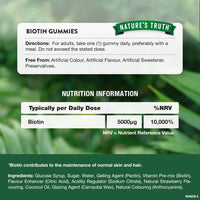 Nature's Truth Biotin 5000ug - 60 Vegan Gummies - Skin & Hair Support - Natural Strawberry Flavour