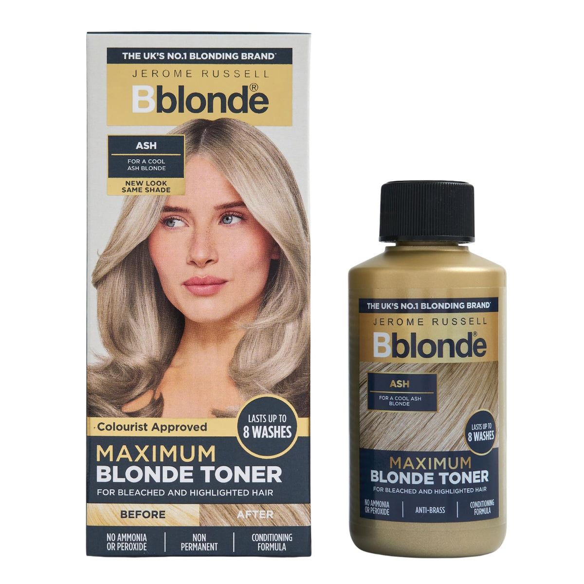 Jerome Russell Bblonde ASH Non-Permanent Hair Toner | Neutralises Yellow & Brassy Tones | Salon-Quality Cool Blonde Results | Vegan | 75ml