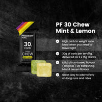 Precision Hydration Precision Fuel PF30 Energy Chews - Carb, Lightweight Snack for Endurance Sports, 30g Carbs per Serving, Ideal for Running & Cycling, No Artificial Ingredients - Mint & Lemon Flavour (15 x 34g Chews)