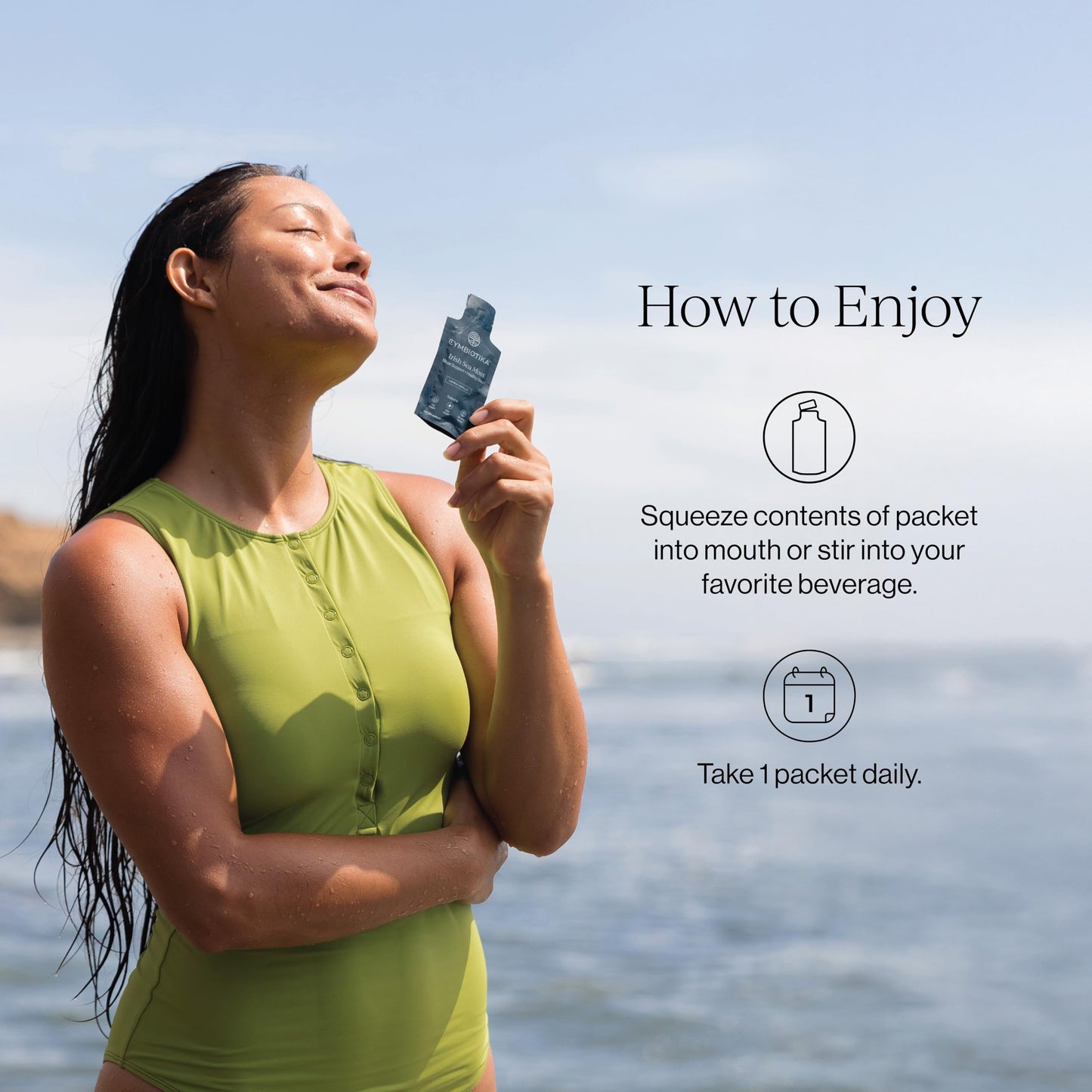 CYMBIOTIKA Irish Sea Moss Supplement, Organic Wildcrafted Sea Moss with Aloe Vera, Fulvic Minerals, Postbiotics, Gut, Immune, Skin & Thyroid Support, On The go Packet, 52 Servings, 2 Month Supply