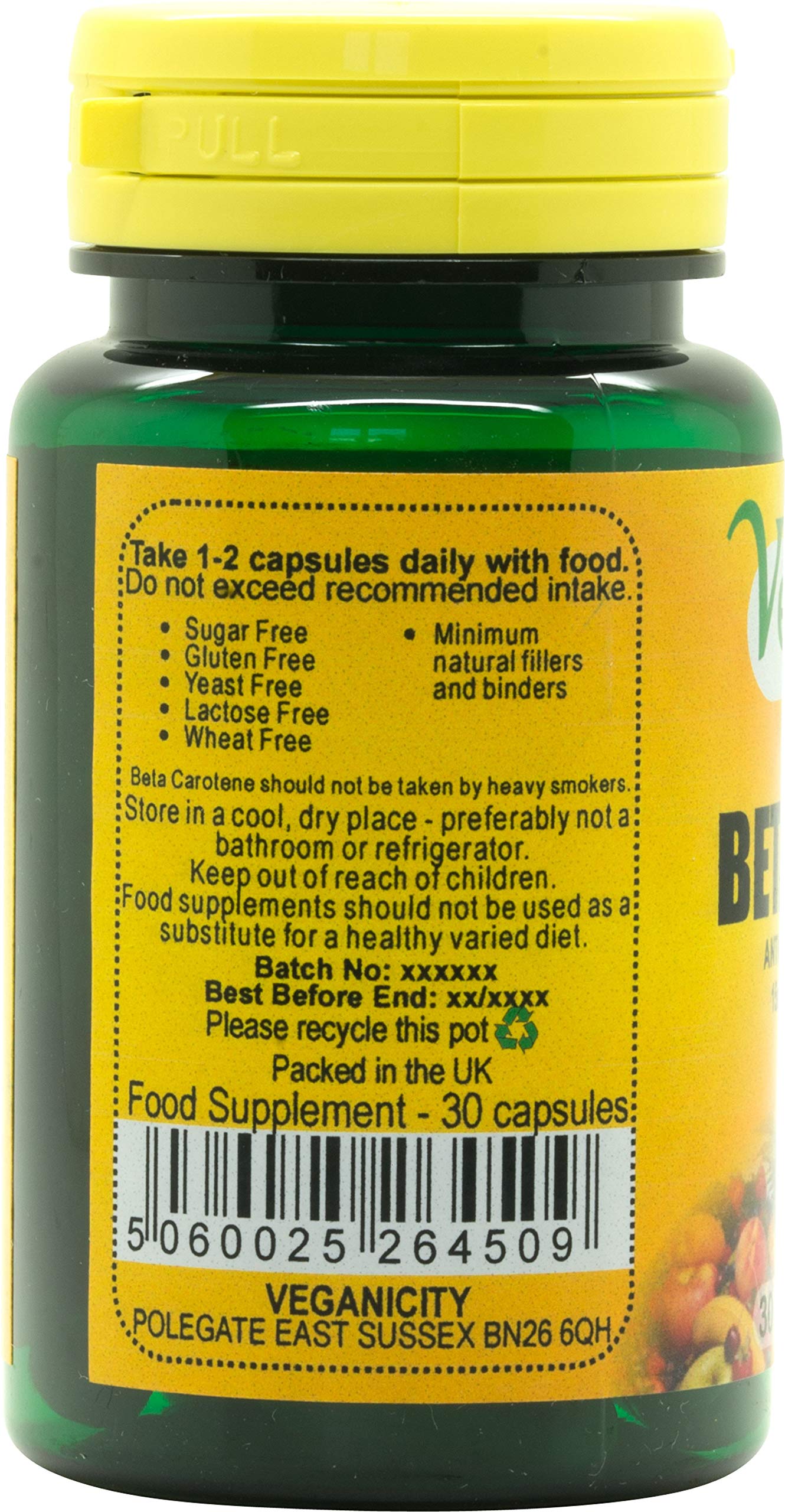 Veganicity Beta Carotene 15mg : Vitamin A Supplement : 30 Capsules