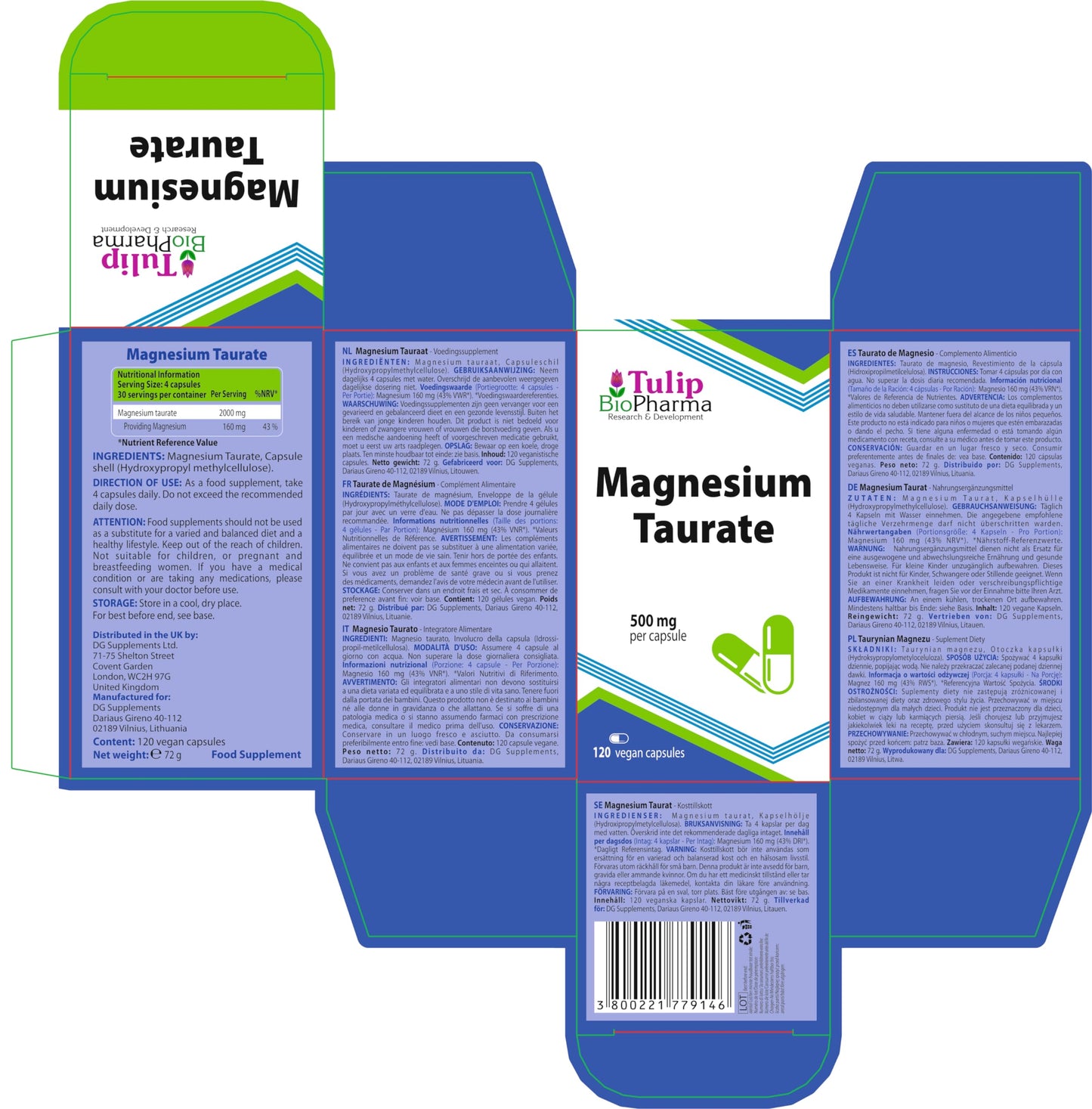 Magnesium Taurate 2000mg Per Serving 120 Vegan Capsules, 3rd Party Lab Tested, No Fillers or Bulkers