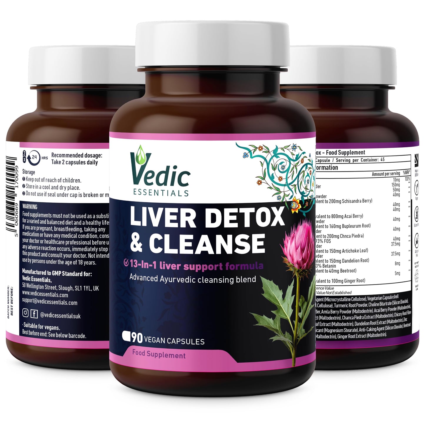 Vedic Essentials Vedic Advanced Liver Cleanse & Detox | High Strength Liver Support Capsules | 13 Essential Natural Ingredients for Healthy Liver Function | Vegan, UK Made, Premium Supplement