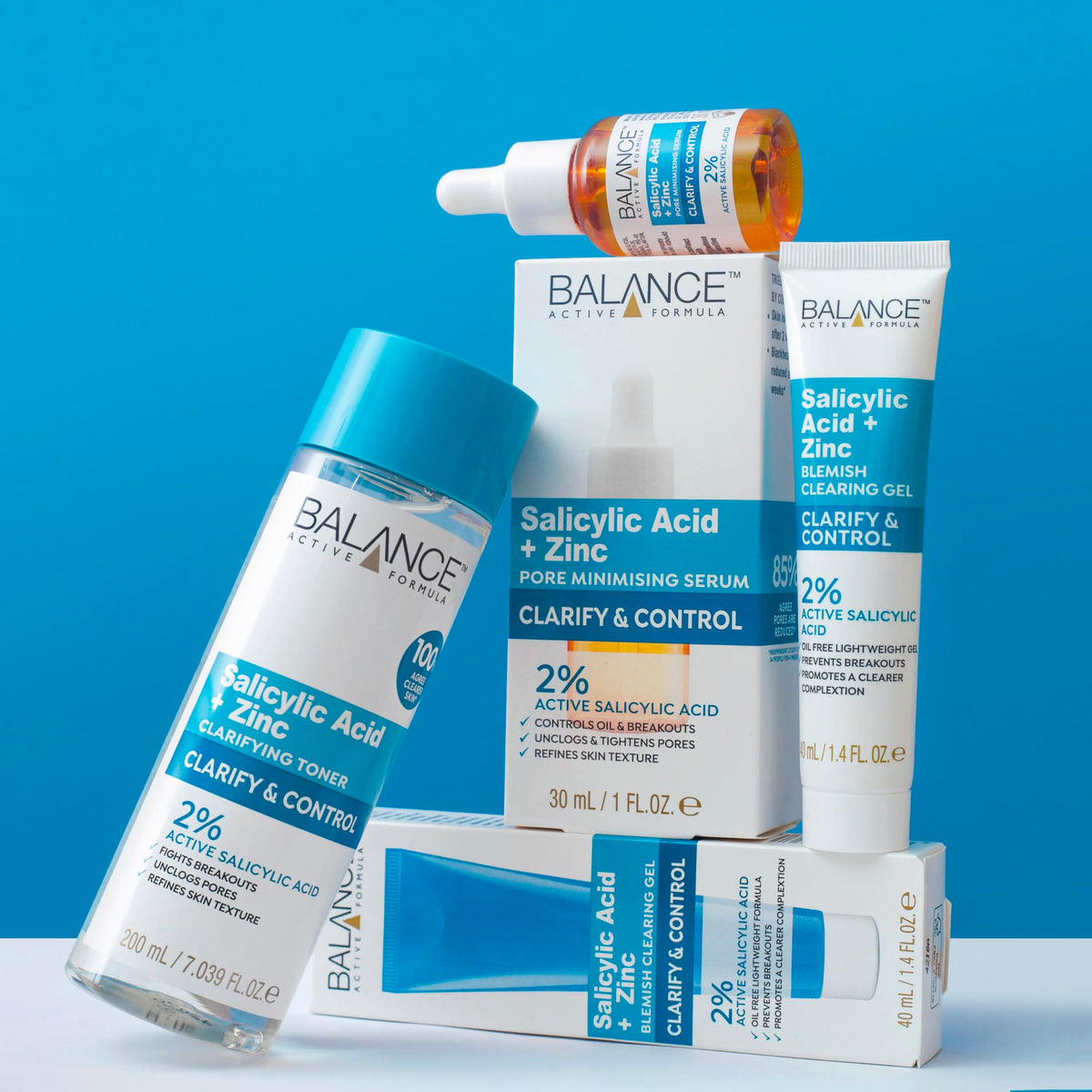 Balance Active Formula Salicylic Acid + Zinc Toner (200ml) - Exfoliates, Unclogs Pores, Prevents Blemishes & Blackheads, Minimises Pores for Clearer Complexion