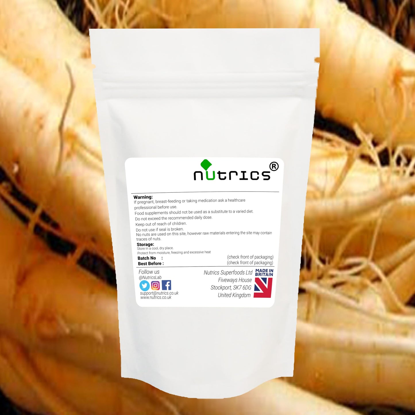 Nutrics® 25,000mg Korean Ginseng Capsules 50:1 80% Ginsensides Strong Panax 100% Pure Strong V Capsules - Suitable for Vegan Vegetarian Halal & Kosher Diet- 30 Capsules (1 Month Supply)