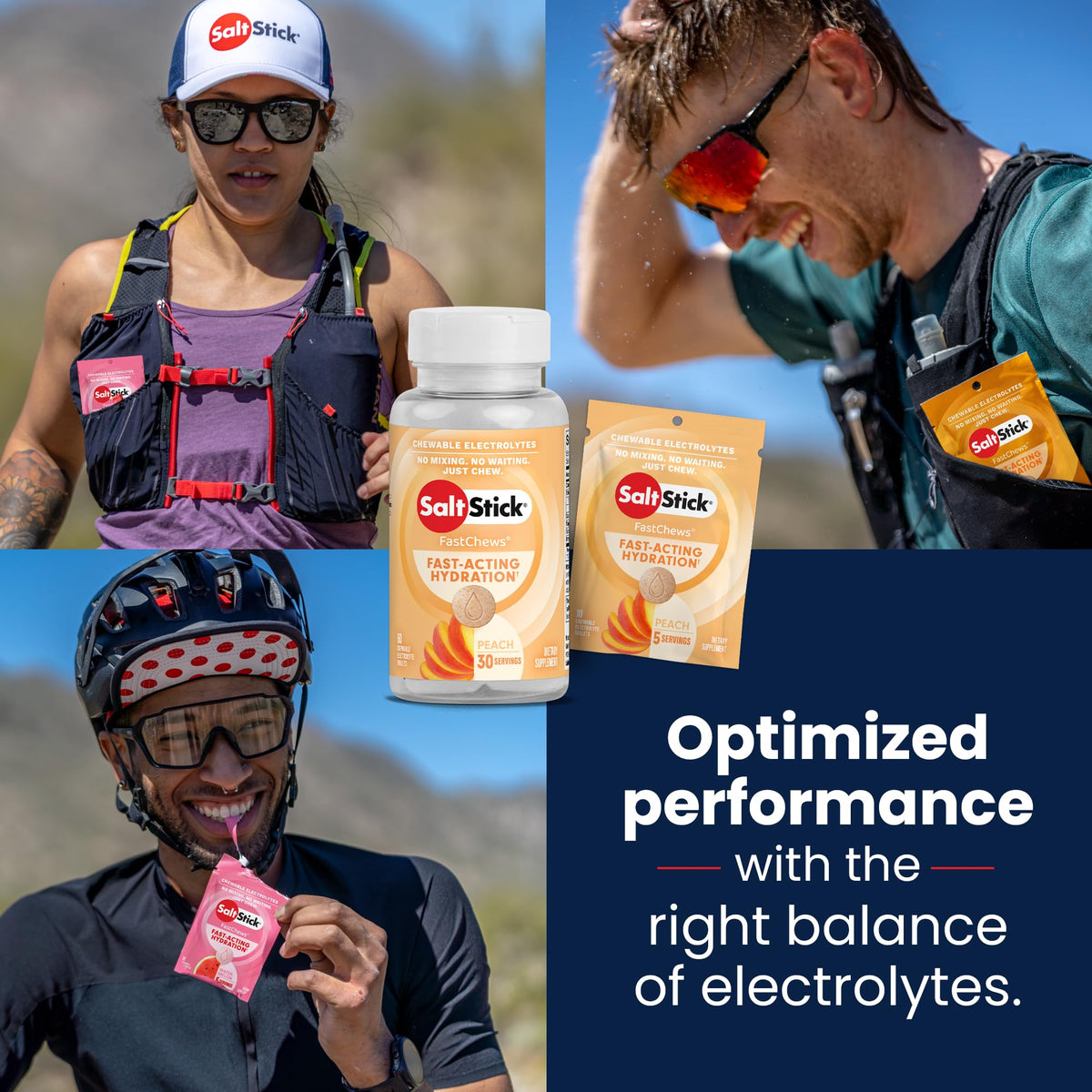 SaltStick Fastchews, Electrolyte Replacement Tablets for Rehydration, Exercise Recovery, Youth & Adult Athletes, Hiking & Sports Recovery, 2 x Packets of 10 Tablets (Peach)