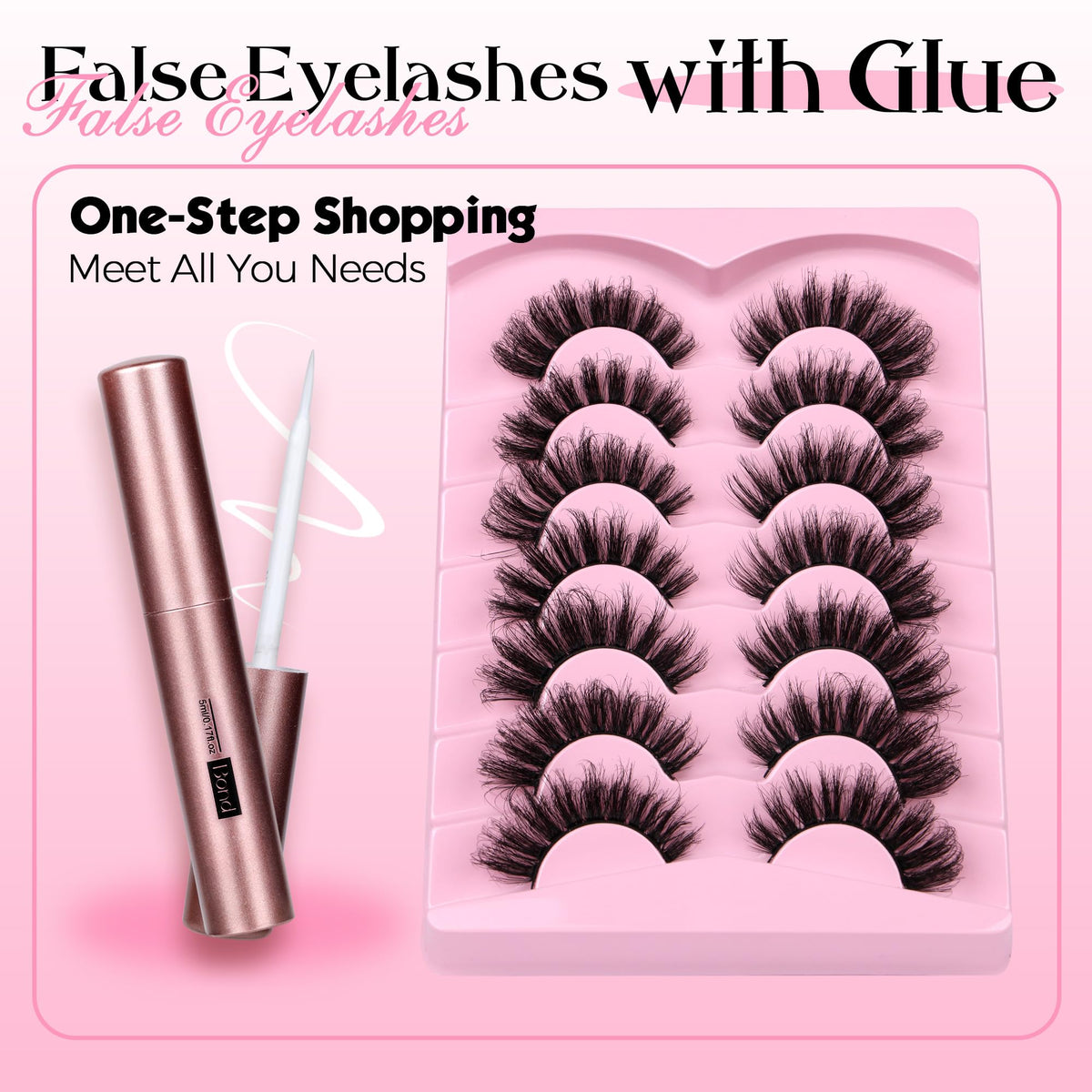 JIMIRE D Curl Russian Strip Lashes with Eyelash Glue Fluffy Cat Eye Natural Eyelashes 20MM Dramatic Faux Mink Eyelashes Wispy Full Volume False Eyelashes with Lash Glue 7 Pairs Pack
