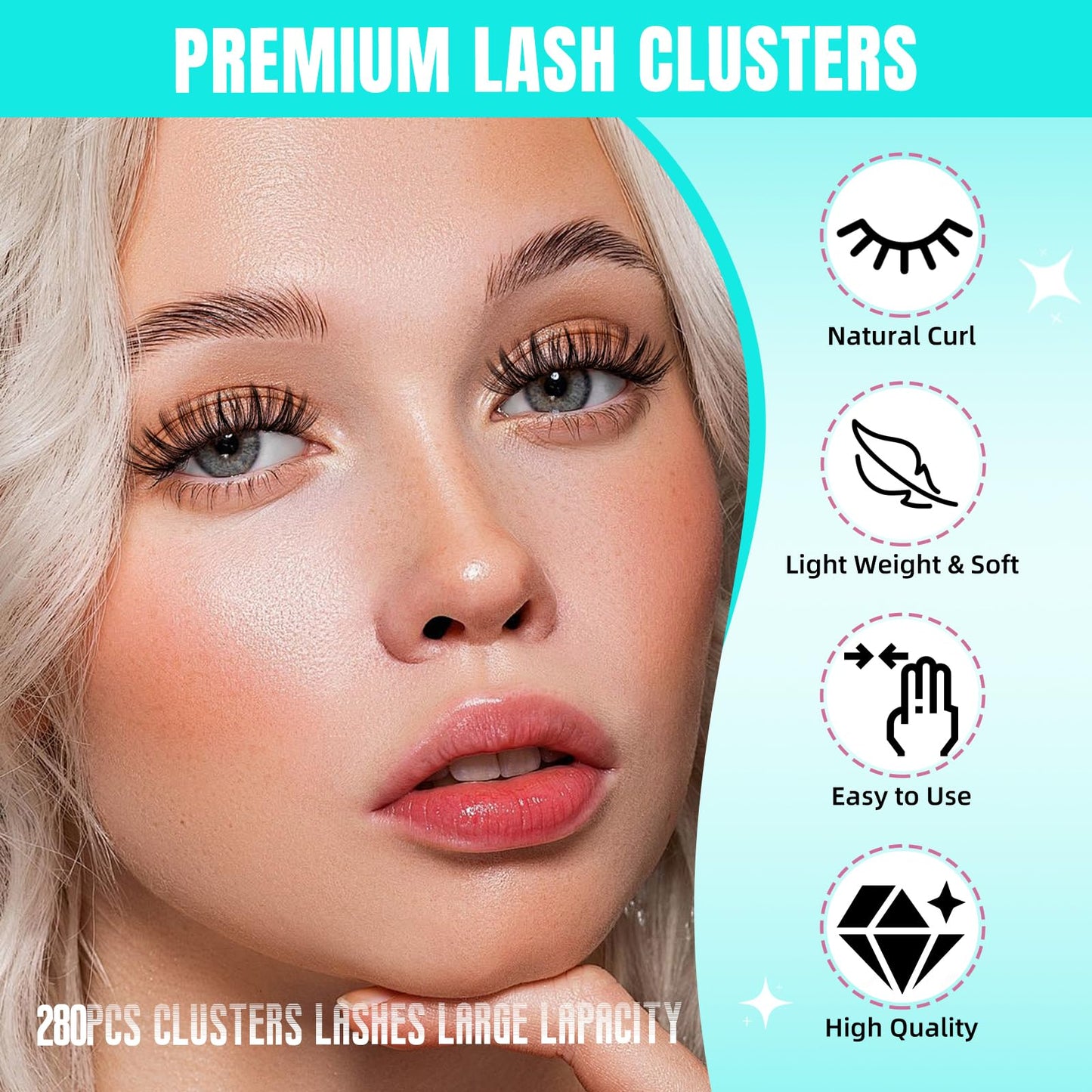 AMZGIRL LASH Lash Clusters Wispy 280PCS Eyelash Extension 50D Cluster Lashes Individual Lashes DIY Lash Extension Natural Look Cluster Eyelash Extensions Soft False Eyelashes at Home for Beginners(12mm)