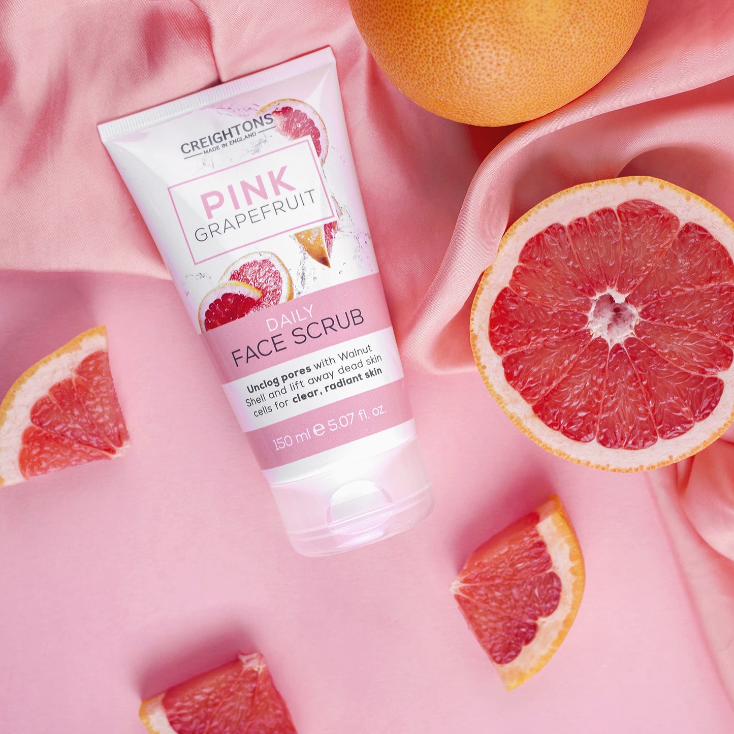 Creightons Pink Grapefruit Daily Face Scrub (150ml) - Unclog pores with Walnut Shell and lift away dead skin cells for clear, radiant skin. Dermatologically tested.