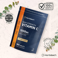 Horbäach Vitamin C Tablets 1500mg | 180 Count | High Strength Ascorbic Acid | Suitable for Vegetarians and Vegans | by Horbaach