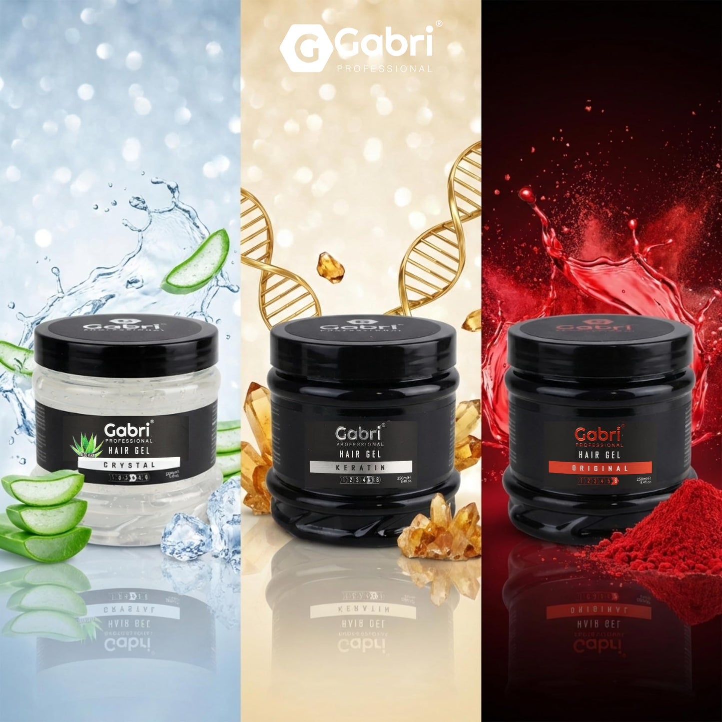 G Gabri Gabri Hair Styling Gel, Firm Hold Styling Hair Gels, High Gloss, Anti-Frizz Effect, Edge Control, For All Hair Types (250 g (1 Pack), Original)