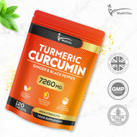 Multivita Turmeric Curcumin Tablets 7,260mg Per Serving - 95% Curcuminoids 2 Months Supply - with Ginger & Active Curcumin including Black Pepper to Aid Absorption - High Strength Tumeric Supplement - Vegan UK