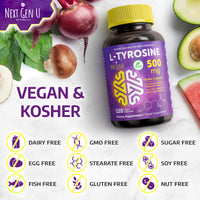 NGU Next Gen U L Tyrosine - 500 mg, 120 Vegan Capsules - Health Dietary and Food Supplement - Mood Support for Adults, Women and Men - Helps Support Healthy Brain Functions - by NextGenU