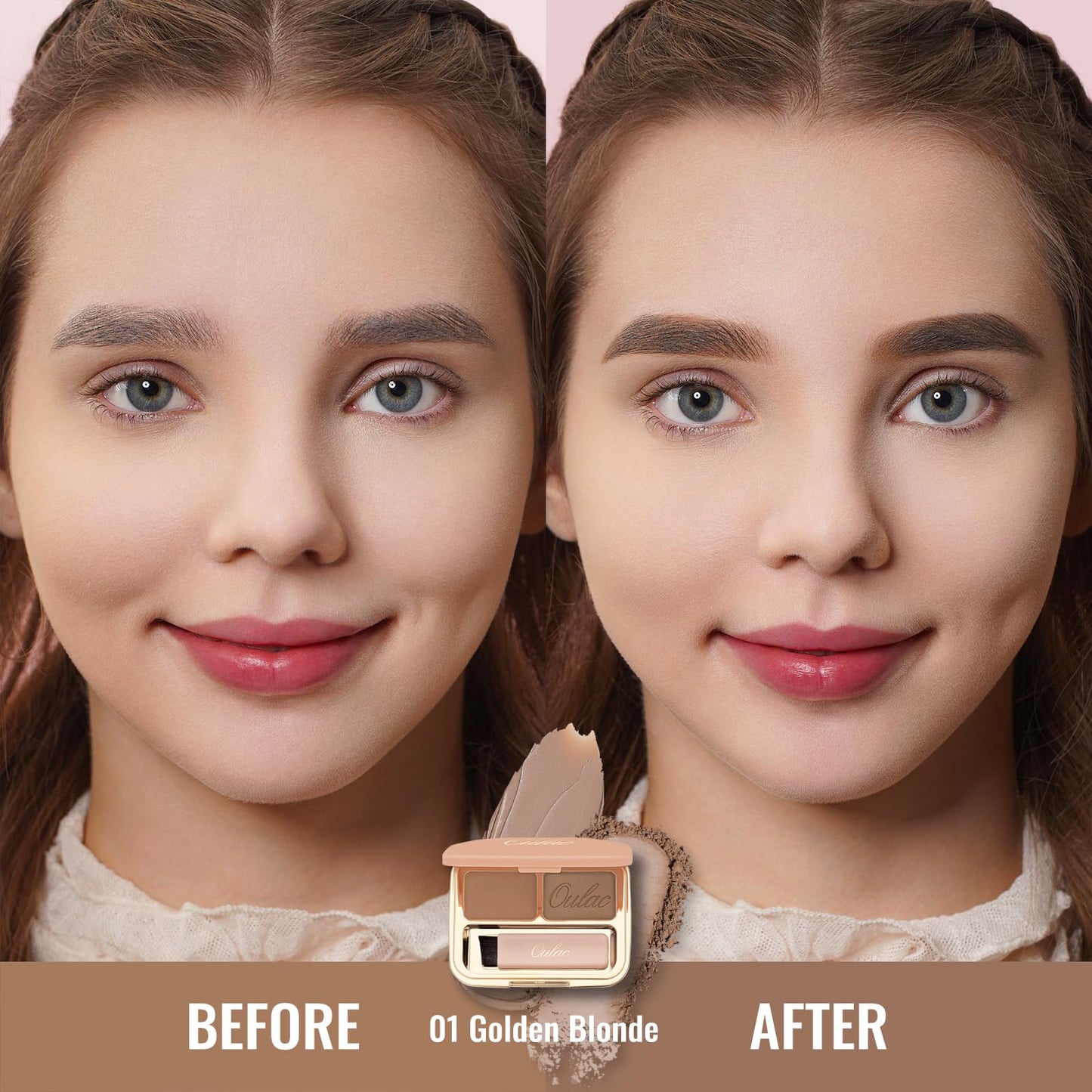 Oulac Light Brown Eyebrow (Powder + Gel) Kit Makeup, 2 Colours Fills & Contours Brows with Brush, Mirror, Waterproof Eye Brow Pomade, Blonde Hair for Natural Looking 3.2 g (Golden blonde)