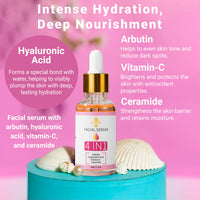 RSAFSBY 4-in-1 Facial Serum with Arbutin, Hyaluronic Acid, Vitamin C & Ceramide – Brightening, Anti-Aging & Hydrating Serum for Dark Spots, Hyperpigmentation & Acne Scars – 30ml