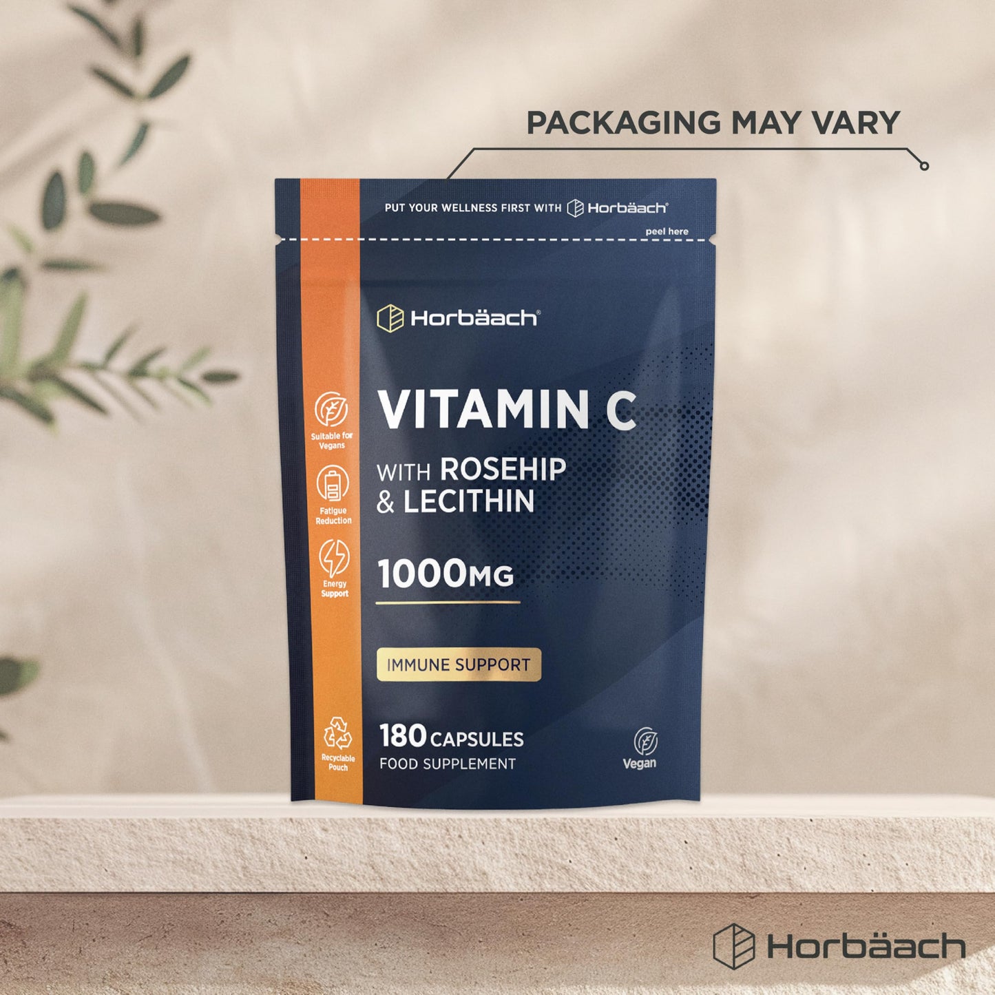 Horbäach Liposomal Vitamin C 1000mg with Rosehip | 180 Capsules | High Strength Vitamin C as Ascorbic Acid with Added Rosehip and Sunflower Lecithin | Vegan Supplement | By Horbaach