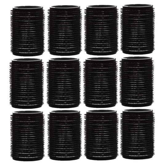 AKH® Hair Rollers | Pack of 12 | Black Large Hair Rollers 30mm | For Short And Long Hair Salon Hairdressing, Hair Styling, Waves and Curles | Self Grip Holding Rollers For Men Women Kids |Curling Tool