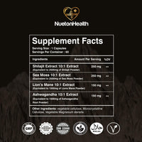 NUETONHEALTH Shilajit, Sea Moss, Lion's Mane, and Ashwagandha Capsules - Comprehensive All-in-One Wellness Supplement for Mind, Body, and Vitality - 60 Vegan Capsules by NuetonHealth UK