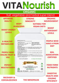 Vita Sharks VitaNourish Organic. Nutrient-Dense Potent Vegan Whole Food Supplement for Total Immunity. Essential Vitamins & Minerals from 100% Organic Kosher Fruit, Vegetable & Herbal Blend