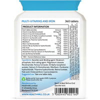 Health4All Multivitamins & Iron 360 Easy to Swallow Tablets, One a Day for Men & Women