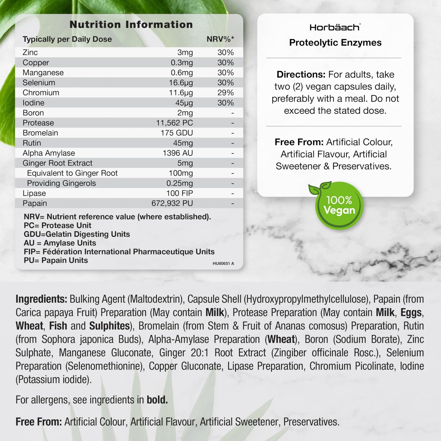 Proteolytic Enzymes Complex with Trace Minerals | 90 Vegan Capsules | Digestive Enzyme Supplement with Papain, Bromelain, Ginger, Selenium, Zinc & More! | by Horbaach