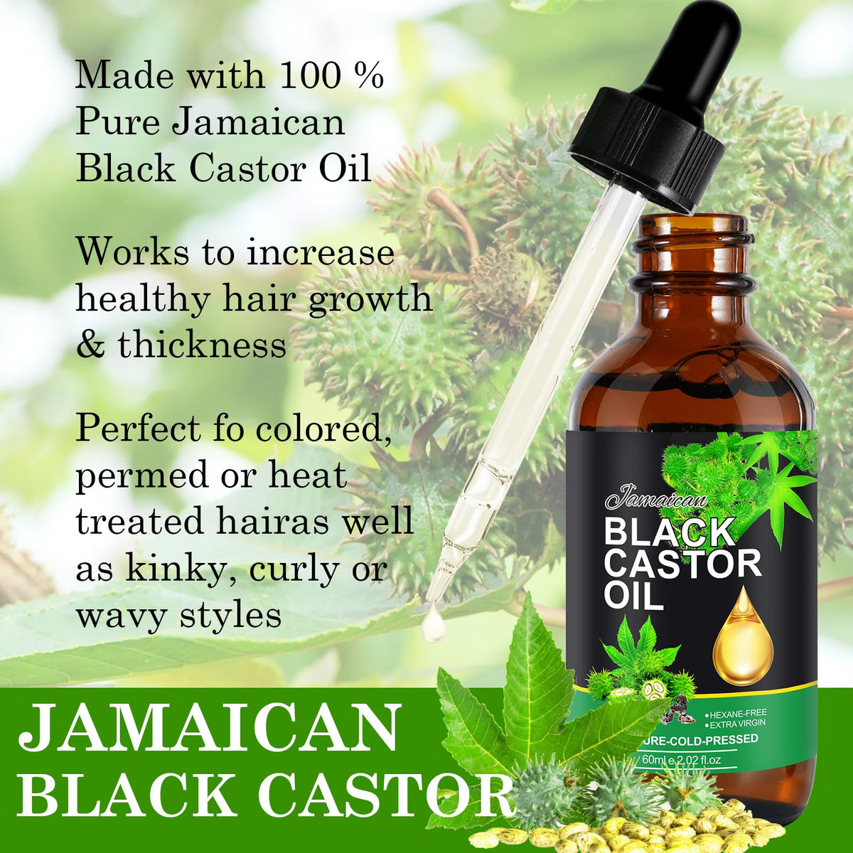 WeiweiLa PIUSEQEW Jamaican Black Castor Oil, Organic Castor Oil 100% Pure Cold Pressed Black Castor Oil Essential Oils for Body Face & Skin, Eyebrows Growth, Skin Moisturizer, 60ml