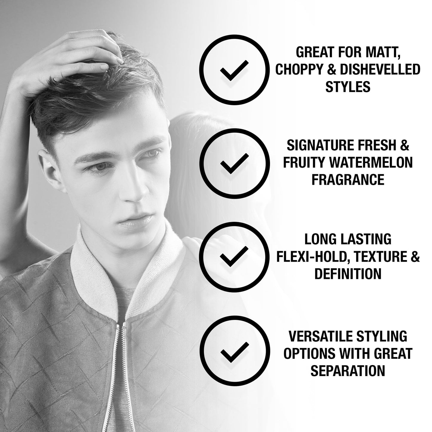 men-ü men-u hair CLAY 100ml, mens hair products – Great for matt, choppy and dishevelled styles. SIGNATURE WATERMELON FRAGRANCE - Mens hair wax w/medium hold & matt finish. Single walled 100ml styling puck