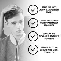 men-ü men-u hair CLAY 100ml, mens hair products – Great for matt, choppy and dishevelled styles. SIGNATURE WATERMELON FRAGRANCE - Mens hair wax w/medium hold & matt finish. Single walled 100ml styling puck