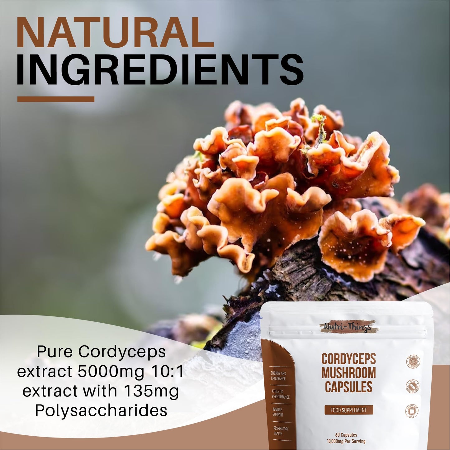 Nutri-things Cordyceps Mushroom Capsules: Natural Performance Enhancement, Immune Support, Respiratory Health, Antioxidant Protection, Hormone Balance, Vegan-Friendly