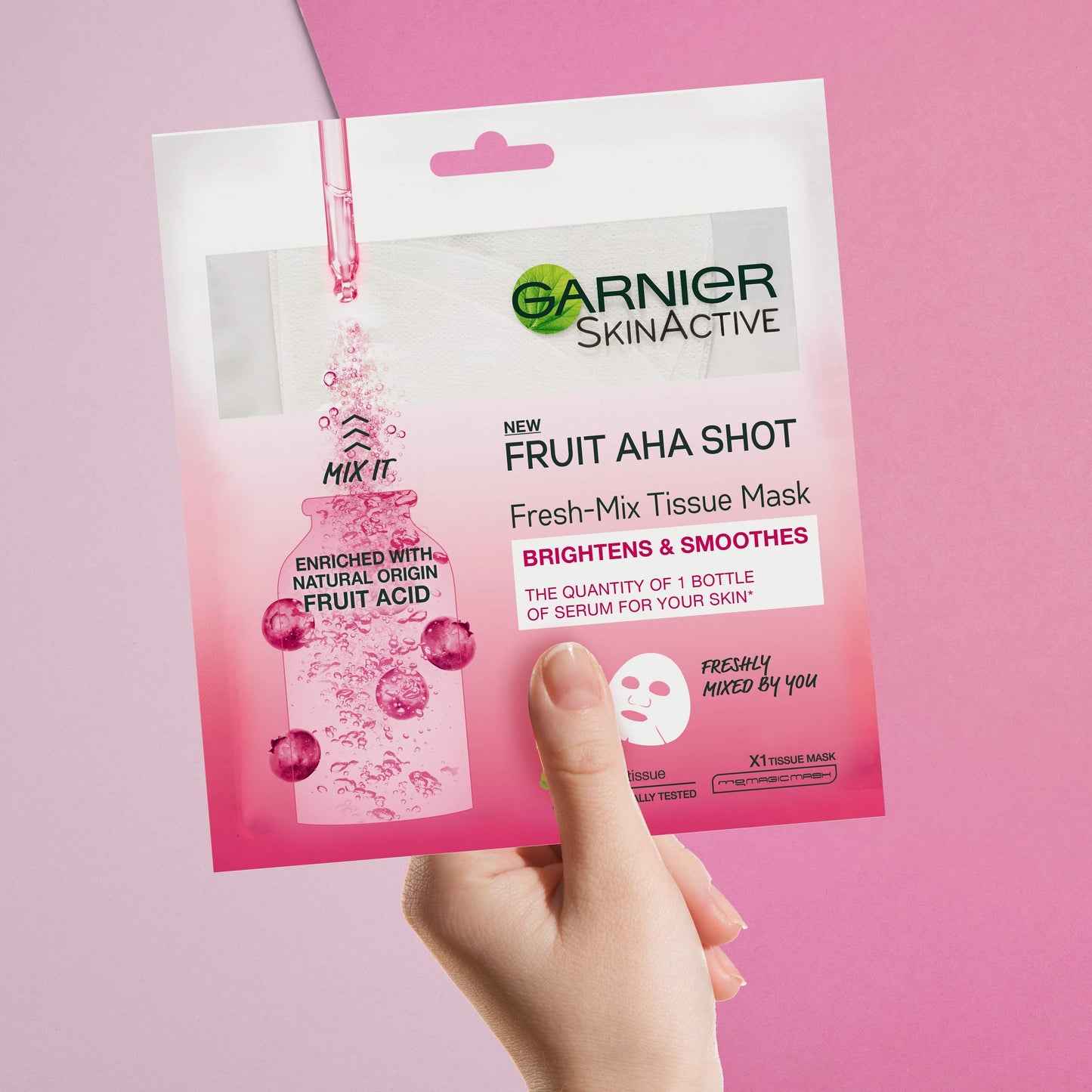 Garnier Tissue Mask, Hydrating, Brightening, Smoothing Fresh-Mix Face Sheet Mask with Fruit AHA Shot