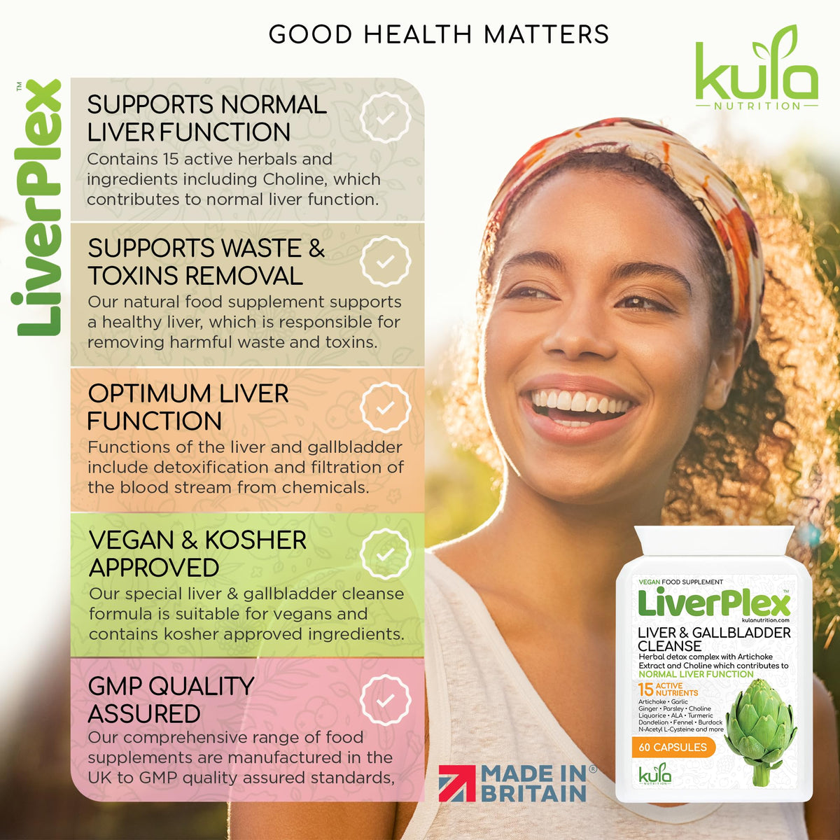 Kula Nutrition LiverPlex - 15 Day Liver Cleanse Detox and Repair Complex - Herbal Liver and Gallbladder Support Supplement with Choline, Artichoke, Garlic, Liquorice, Fennel, Turmeric, Ginger - 60 Vegan Capsules