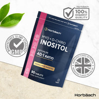 Horbäach Myo Inositol D Chiro Inositol | 90 Vegan Tablets | Powder Alternative | High Strength 2000mg Myo-Inositol | Optimum 40:1 Ratio | Letter-Box Friendly Packaging | by Horbaach