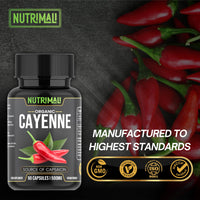 NutriMali Cayenne Pepper Organic - 90 Vegan Capsules | High Strength Up to 1500mg | Natural Herbal Supplement | Zero Fillers 100% Natural & Eco Friendly Packaging