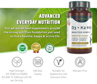 Best Immune International Vitamin D3 2000IU K2 MK7 100mcg Natural Premium Quality 100 Capsules Immune Support Perfect Proportions Maximum Absorption