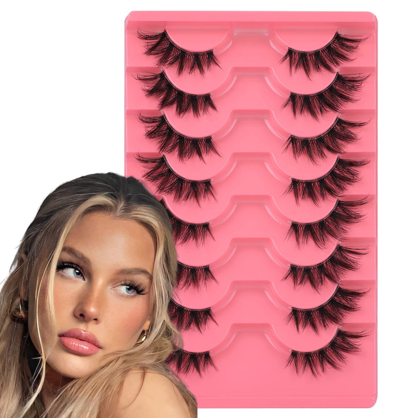 Mavphnee Half Lashes Natural Clear Band Eyelashes 3 4 False Lashes Wispy Fluffy Fox Style Half Eyelashes 8 Pairs Half Fake Eyelashes Pack