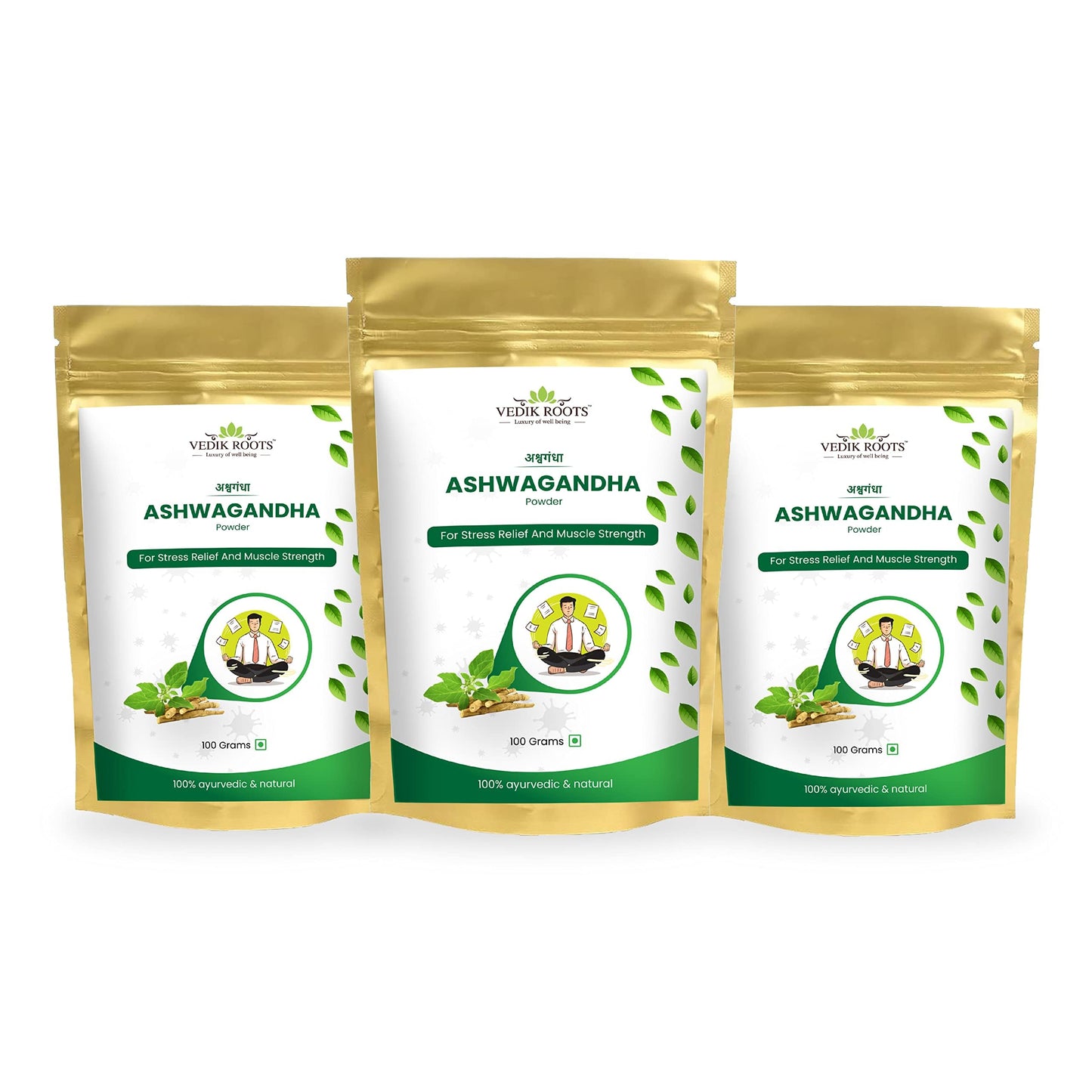 Vedikroots Ashwagandha Powder/Churn - A Stress Relief Elixir for an Active Lifestyle | Enriched with 100% Natural Ashwagandha Extracts (100g)