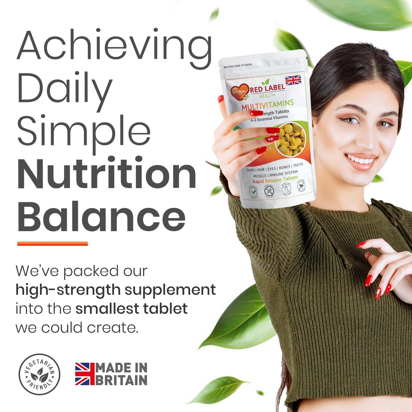 Red Label Health Multivitamin Tablets for Men & Women, 30 Tablets 1 Month Supply A-Z Essential High Strength Multi Vitamin Supplement Immune Support & Daily Wellbeing Vegetarian Multivitamins One a Day