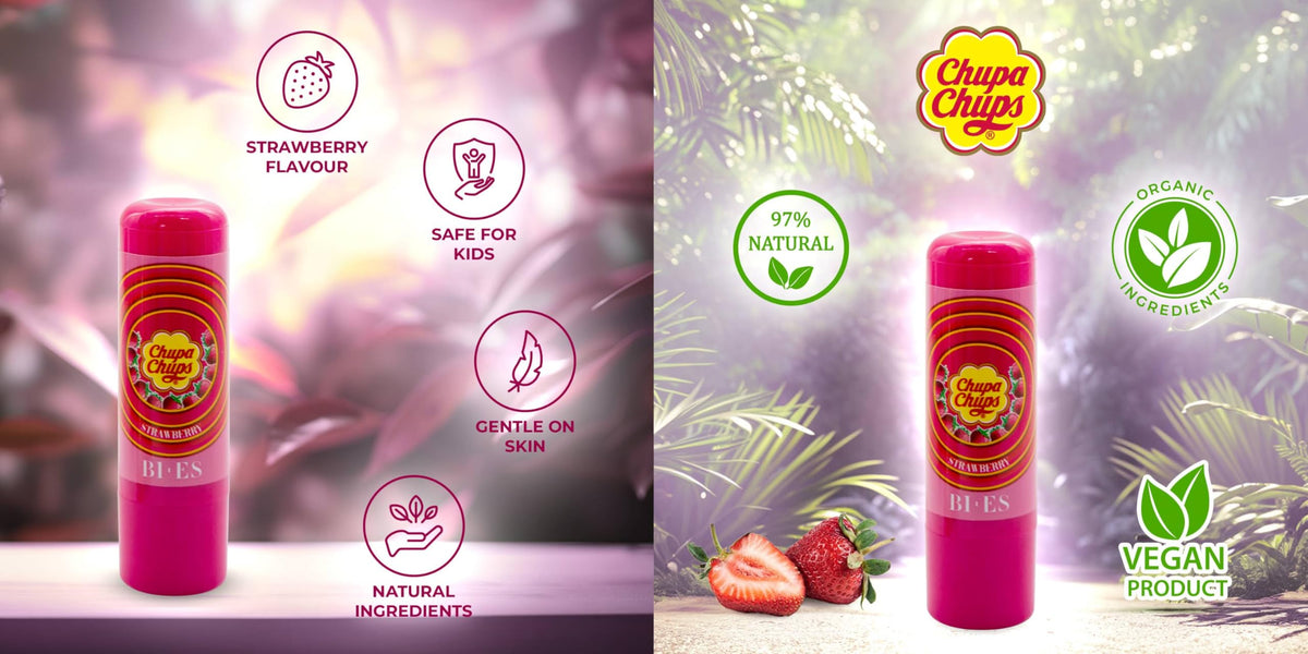 KP Pharma Chupa Chups Flavoured Lip Balm Set – Strawberry, Cola & Watermelon | Natural, Vegan, Dermatologically Tested | Moisturizing & Hydrating Lip Care for Kids, Teens & Adults