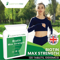 Supplements Wise Biotin Hair Growth Supplement- 120 X 10000mcg Biotin Tablets - Thicker Hair and Fuller Beard - Faster Nail Growth - Healthy Skin - For Men or Women - Max Strength Hair Vitamins - Vitamin B7 Supplement