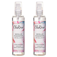 ClaRose Micellar Water with Hyaluronic Acid and 100% Natural Vegan Rosewater, 300 ml, (Pack of 2)