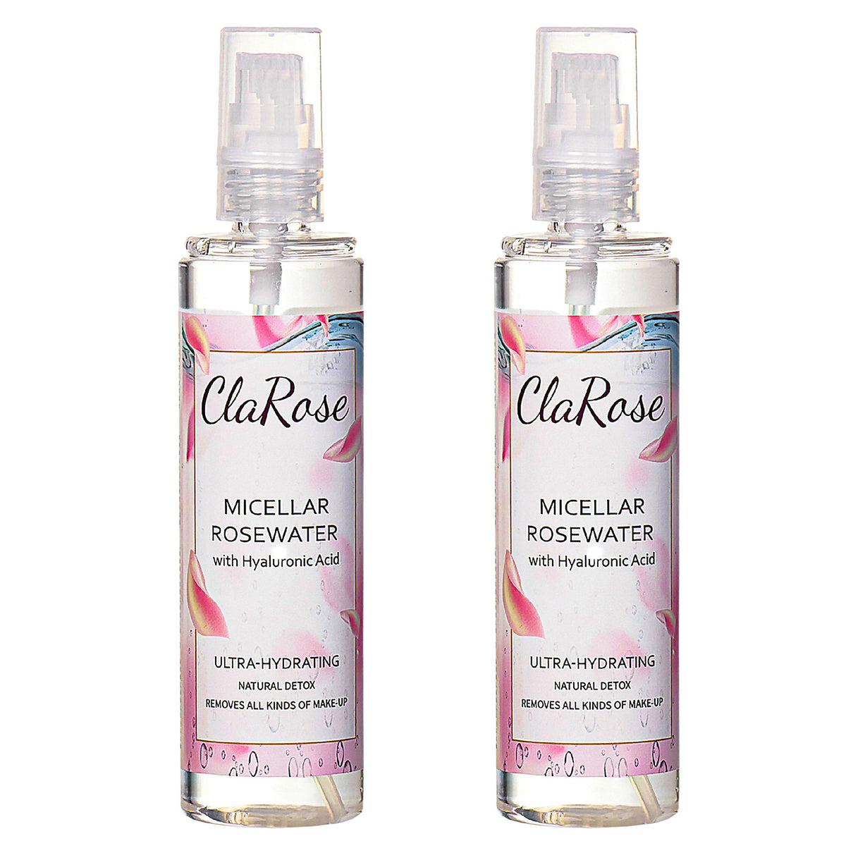 ClaRose Micellar Water with Hyaluronic Acid and 100% Natural Vegan Rosewater, 300 ml, (Pack of 2)