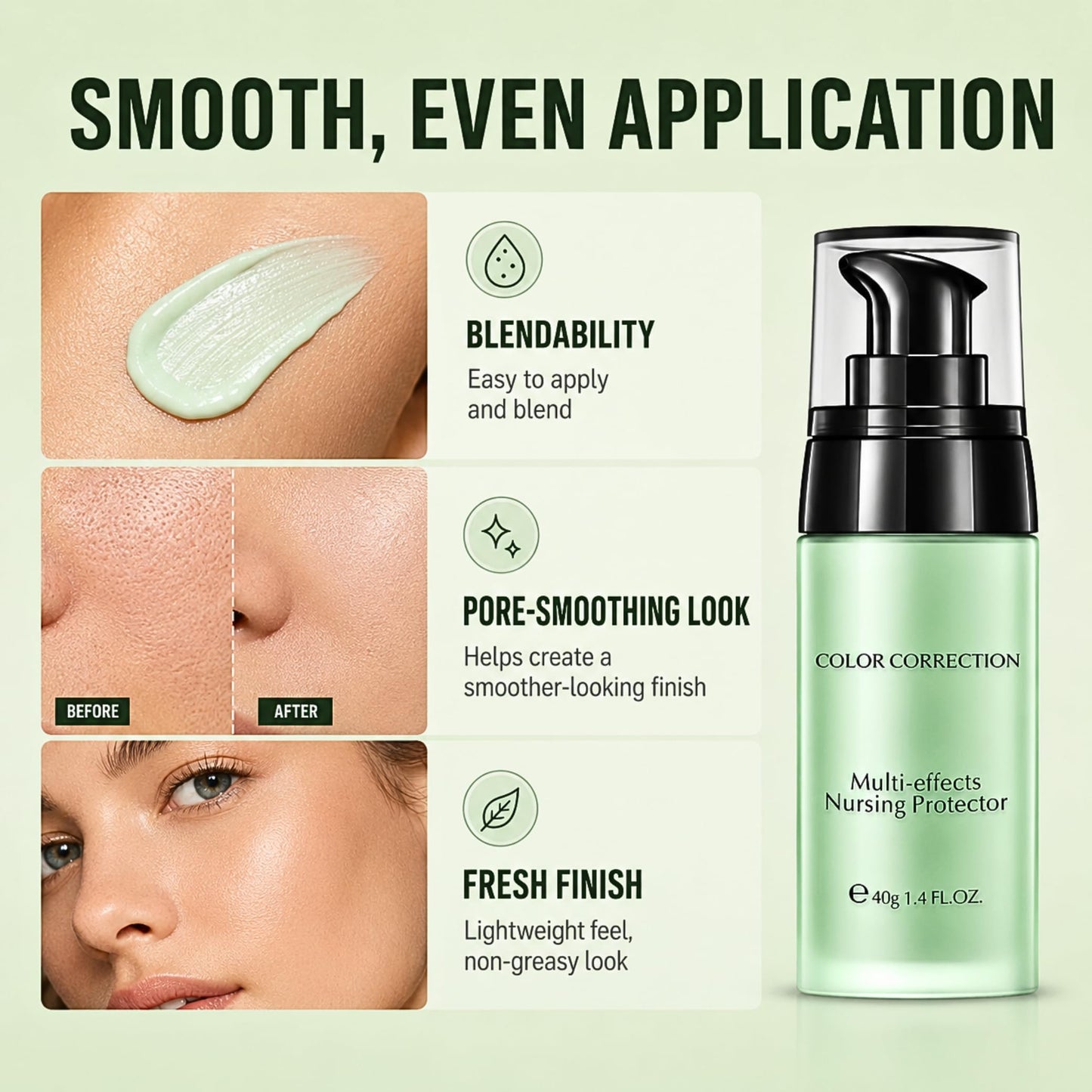 Lumiter Green Colour Corrector for Redness, Anti-Redness Face Primer, Natural Make up Primer for Sensitive Skin, Green Concealer, Lightweight Hydrating Formula, 40g