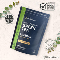 Horbäach Green Tea Capsules 12,480mg | High Strength Green Tea Extract | Contains Polyphenols | 120 Powder Capsules | Vegan | by Horbaach