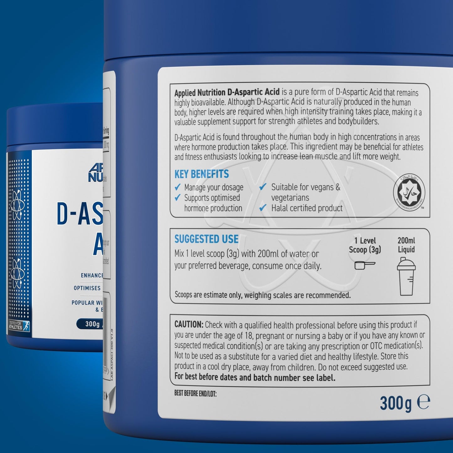 Applied Nutrition D-Aspartic Acid - Natural Booster for Enhanced Performance (300g - 100 Servings)
