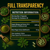 Puretrex Moringa Leaf Extract Capsules 10,000mg Equivalent 10:1, 120 Count, High Strength Organic Moringa Oleifera, BioPerine Black Pepper, Natural Energy Immunity Vitality Support, Vegan, Made in UK