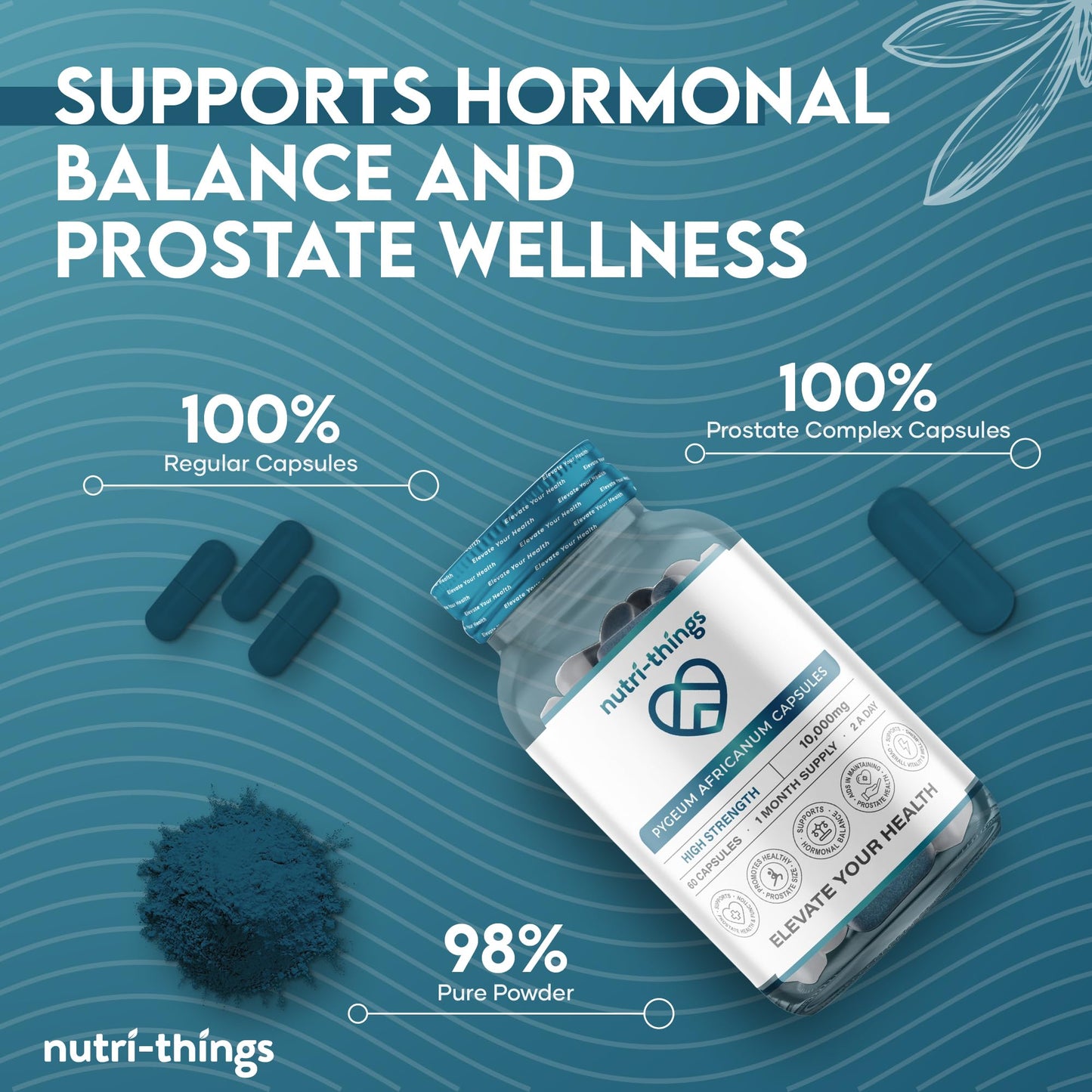 Pygeum Africanum Capsules - 60 Capsules - 5000mg 10:1 Extract - High-Strength Formula for Prostate Support and Hormonal Balance, Daily Dietary Supplement