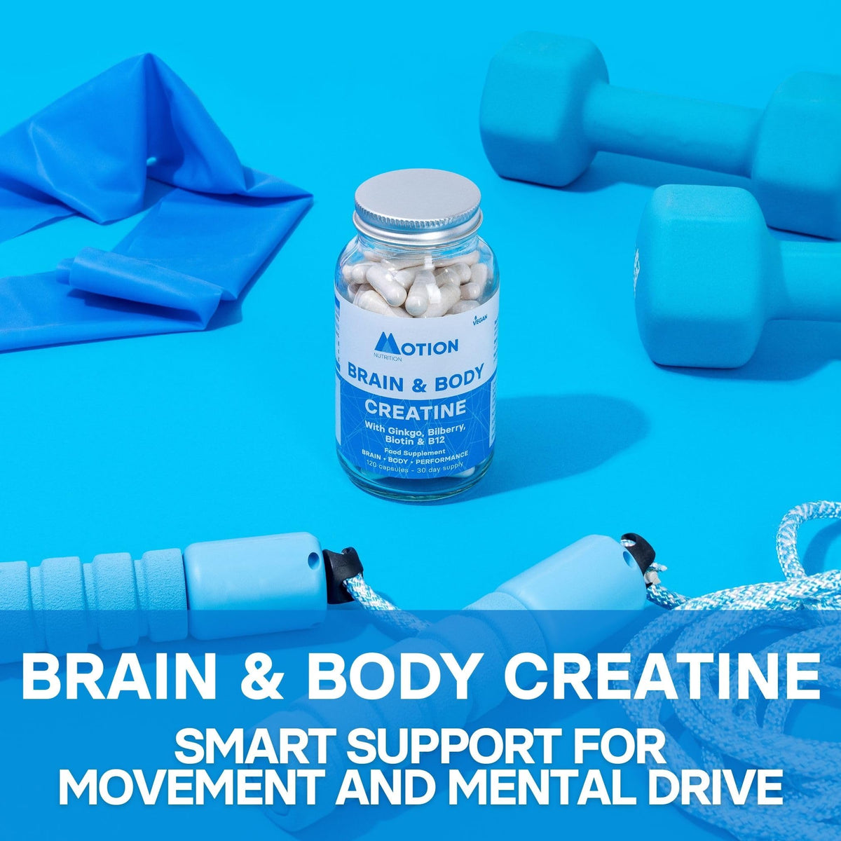 Motion Nutrition Brain & Body Creatine - Creatine Capsules for Increased Power, Speed + Mental Performance - Perfect for Sprint/Power-Based Exercise - Improves Psychological Function (120 Capsules)