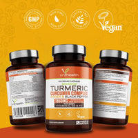 yrhealth Turmeric Capsules High Strength 1860mg with Black Pepper, Ginger, Vitamin C & D for Immune System & Joints Plus K2 Mk7-120 Vegan Capsules Premium Turmeric Curcumin – Made in The UK By YrHealth